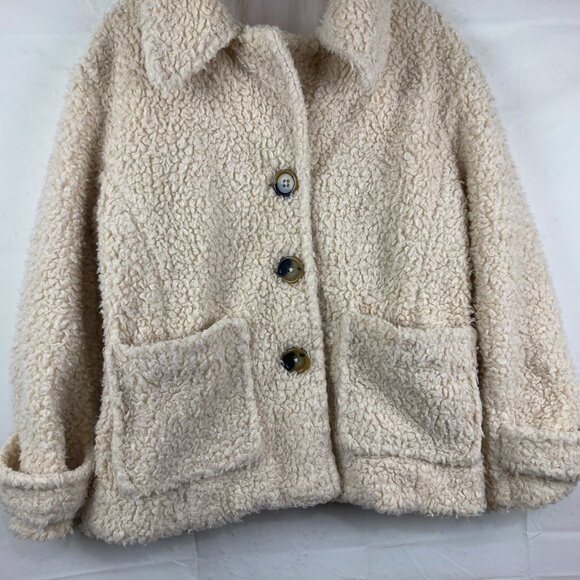Free People Women Sz S Ivory So Soft Sherpa Oversized Teddy Button Down Pea Coat - Picture 4 of 9